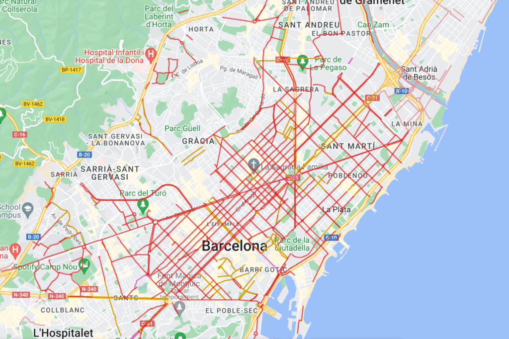 Image showing the cycling lanes network of Barcelona